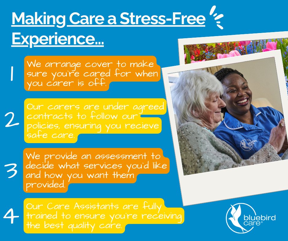 Here at Bluebird Care,💙 we aim to make arranging Home Care a stress-free experience.😊

Start your care within 24 hours of an assessment👉 bit.ly/3YZ0GY6

#caregiver #careworker #Care #Carer #HomeCare #HealthCare #Health #home #stress #april #stressawareness #stressfree