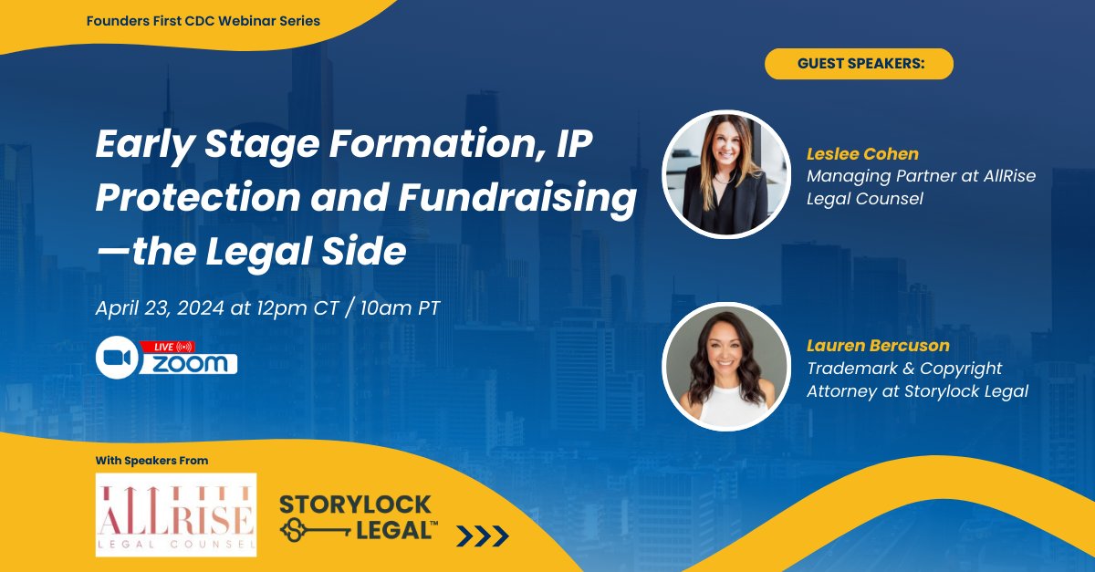 Gain legal insights for your startup! Join us on April 23 at 10am PT / 1pm ET for a webinar with legal experts from AllRise Legal Counsel and Storylock Legal. Register now: ff-cdc.org/4ahqlSb #LegalInsights #StartupLegal #FundraisingLegal