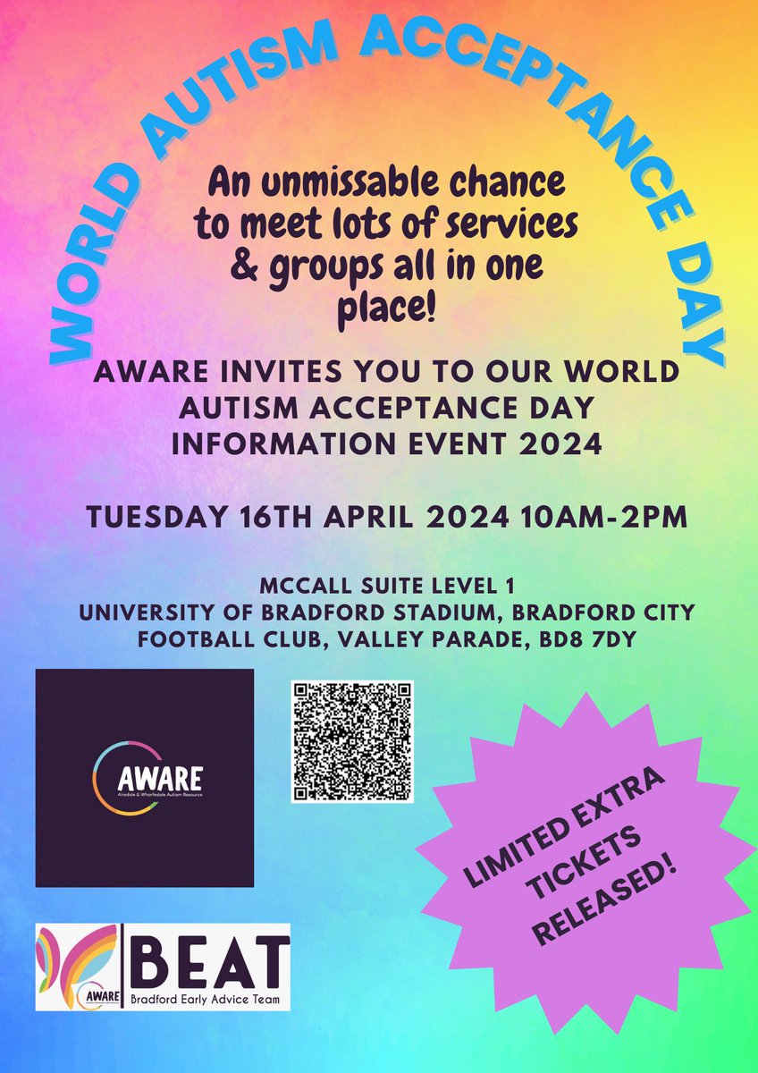 AiredaleAutism's tweet photo. We have released a limited number of extra tickets for this event for the afternoon only - after 12.30pm - this is when the event tends to be quieter.

Limit of three people per booking please and one booking per person!

https://t.co/IYkk6uEb69 https://t.co/E0ZXHF3fEn