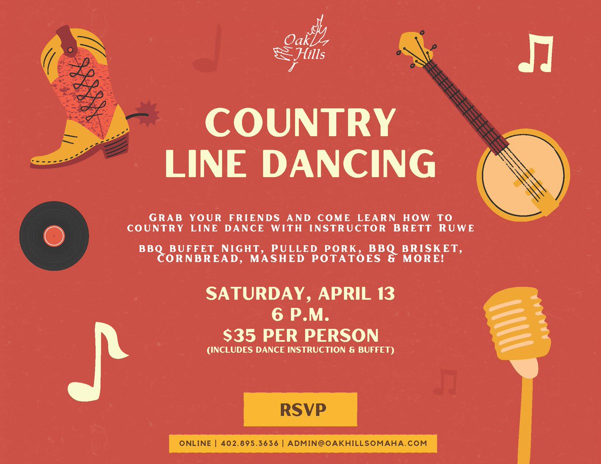 Break out your cowboy boots and hats for our very first Country Line Dancing Night! Invite your friends and join us on Saturday, April 13th! Register on the Club Calendar Today: oakhillscountryclub.org