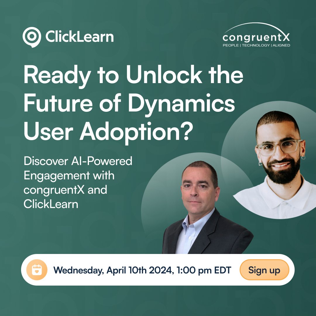 congruent_x's tweet photo. 🌟 Exciting news! We are just ONE week away from a fantastic joint webinar on "The Future of #UserAdoption" featuring Fadi Kanaan from #ClickLearn and Mike Hauck from #congruentX. There WILL be a special surprise! 🤔❓https://t.co/aG5Uq7gwtZ
#AI #Innovation #Dynamics https://t.co/xSeWGTerrD