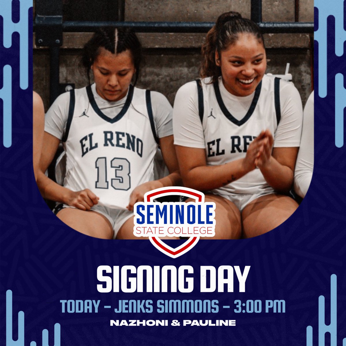 El Reno Lady Indians Basketball (@erladyindians) on Twitter photo TODAY is SIGNING DAY for these two seniors!!
Come out to Jenks Simmons today at 3 pm to celebrate these young ladies!
We are so excited for Nazhoni and Pauline. We know you ladies will kill it at the next level!
<a href="/paulinee_bh/">pauline black-harmon</a> <a href="/nazhonisleeper/">Nazhoni Sleeper</a>
#Goddid #statechamps TODAY is SIGNING DAY for these two seniors!!
Come out to Jenks Simmons today at 3 pm to celebrate these young ladies!
We are so excited for Nazhoni and Pauline. We know you ladies will kill it at the next level!
<a href="/paulinee_bh/">pauline black-harmon</a> <a href="/nazhonisleeper/">Nazhoni Sleeper</a>
#Goddid #statechamps