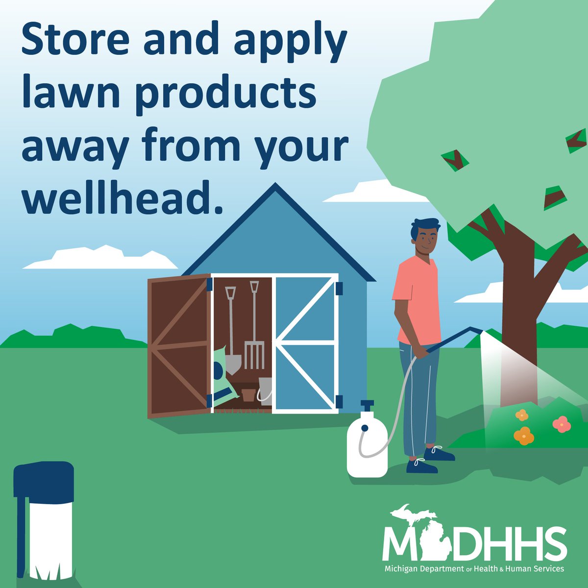 As you prep your lawn for spring, remember to never store, use or dump lawn fertilizers & pesticides near a wellhead. If a wellhead or cap has cracks or is not properly sealed, these products could get into your well. They can also seep into the ground & contaminate groundwater.