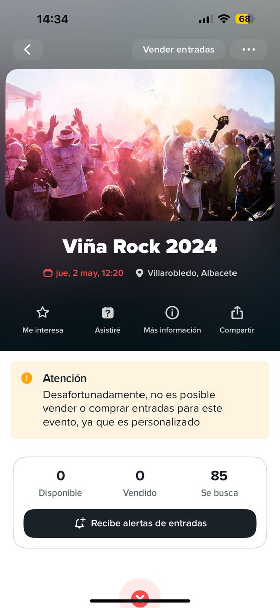 VENDO UNA ENTRADA PARA EL VIÑA ROCK 2024, 2 DE MAYO EN ALBACETE.
No puedo asistir por trabajo, escucho ofertas por acá o por instagram.
Me costó 61€, también ya tengo la pulsera, la envío a donde me pidan.
#viñarock2024 #albacete #viñarock #villarobledo