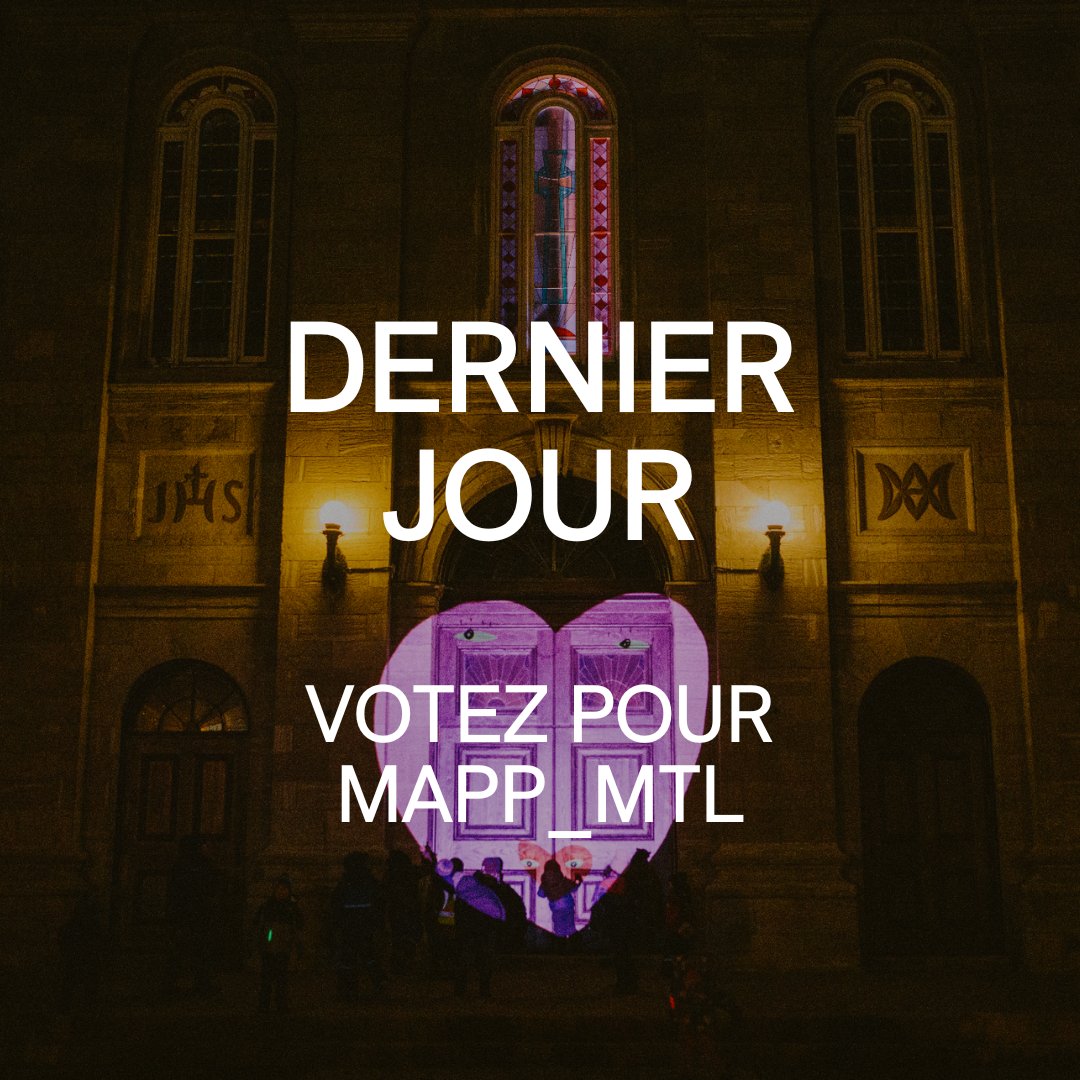 🕒 🫶 𝗗𝗘𝗥𝗡𝗜𝗘𝗥 𝗝𝗢𝗨𝗥 pour voter pour MAPP_MTL pour le 38e Grand Prix du Conseil des arts de Montréal! Pour voter, rendez-vous ici 👉grandprixvote.artsmontreal.org Votre vote peut faire toute la différence! Un immense merci pour votre soutien chaleureux et vos précieux votes!💛