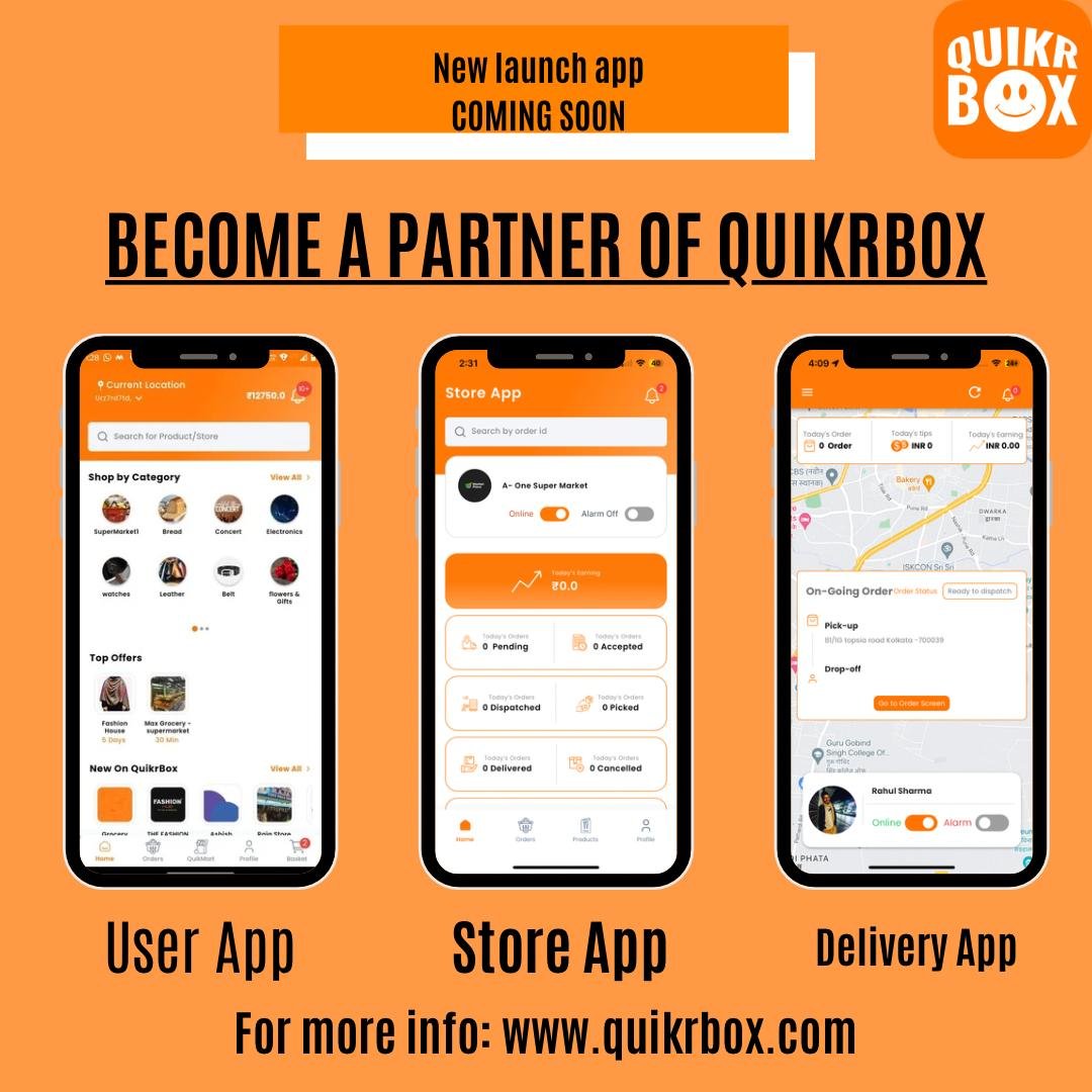 quikrboxapp's tweet image. BECOME A PARTNER OF QUIKRBOX.
#quikrbox #userapp #storeapp #deliveryapp