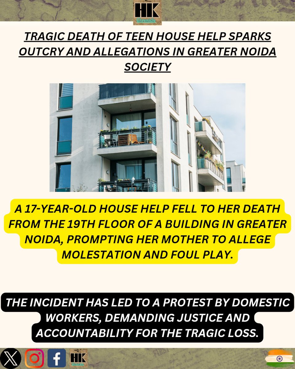 'Tragedy strikes as a teenage house help falls to her death in Greater Noida. Allegations of molestation and foul play surface, igniting demands for justice. #GreaterNoida #JusticeForHouseHelp'