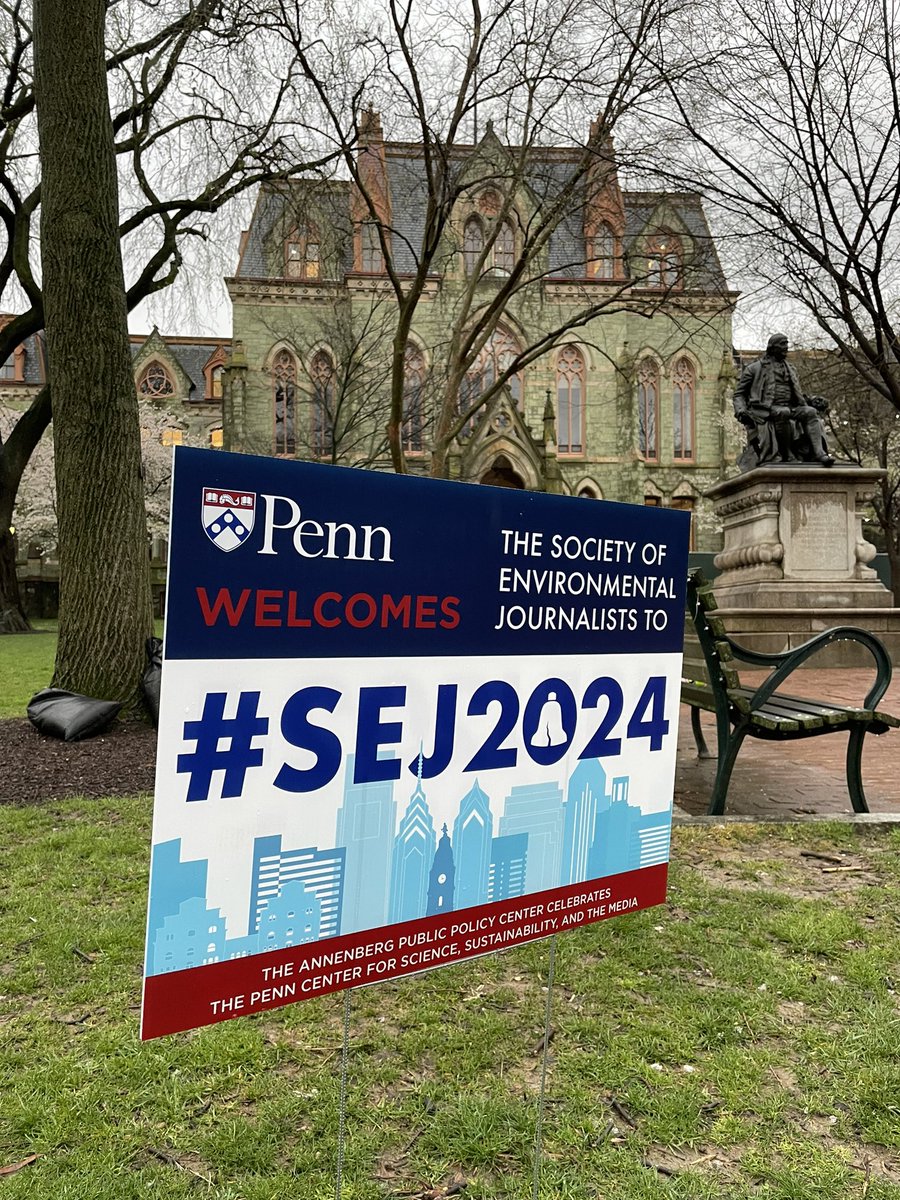 Welcome @sejorg to @Penn for #SEJ2024! Here's hoping the rain clears. On behalf of @APPCPenn @AnnenbergPenn @PennCSSM, @falklab, @MichaelEMann, KH Jamieson & many others, welcome to #Philly! (Photo: @LukeRunyon ) #climatechange