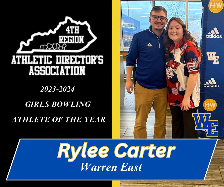 4th Region Athletic Directors Association (@4thregionads) on Twitter photo The <a href="/4thRegionADs/">4th Region Athletic Directors Association</a> Girls Bowling Athlete of the Year goes to Rylee Carter of <a href="/WEHSRaiders/">Warren East High School</a> . Congratulations on a great season Rylee and good luck in your future endeavors! The <a href="/4thRegionADs/">4th Region Athletic Directors Association</a> Girls Bowling Athlete of the Year goes to Rylee Carter of <a href="/WEHSRaiders/">Warren East High School</a> . Congratulations on a great season Rylee and good luck in your future endeavors!
