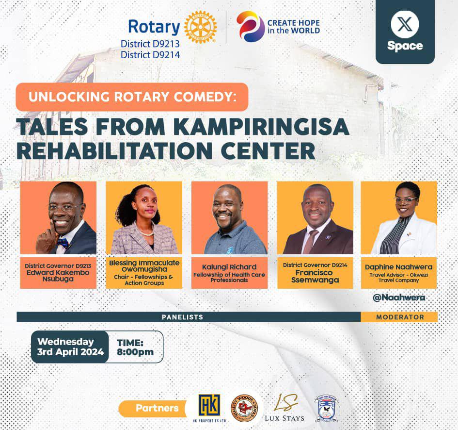 Rotary International Fellowships has organised a discussion on the tales of Kampiringisa rehabilitation center today, Wednesday 3rd April 2024 on Twitter X Spaces at 8:00pm. 🕰️ Join the Space this evening to know more about the @RotaryFellowsUG and the kampiringisa cause.