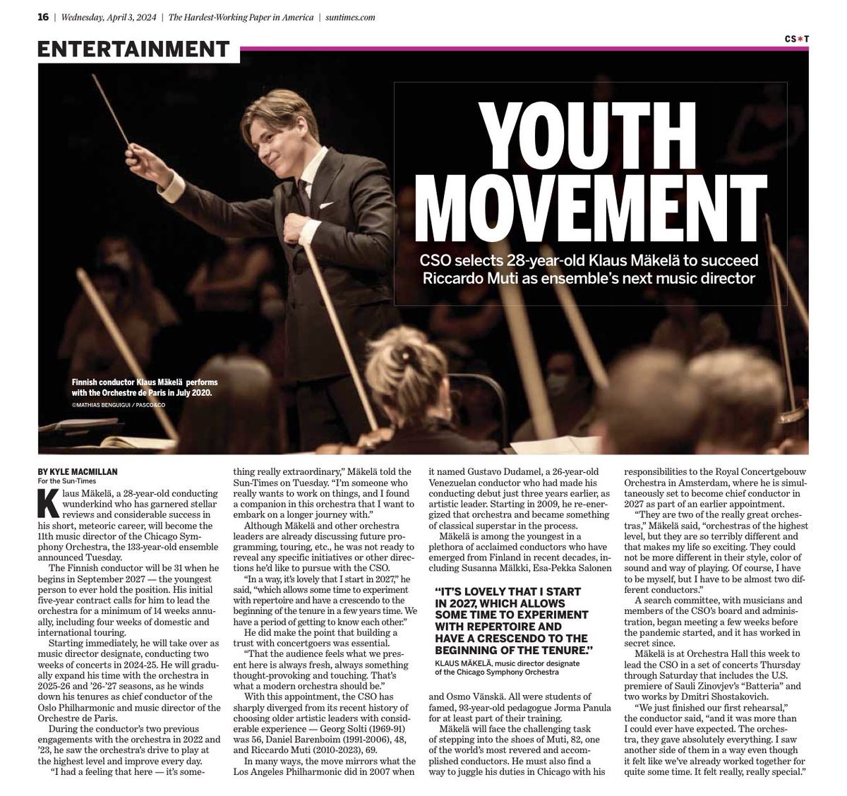 Looking forward to welcoming wunderkind @klausmakela to #Chicago as the new music director of @chicagosymphony in 2027! You can catch him this weekend guest conducting at symphony center.