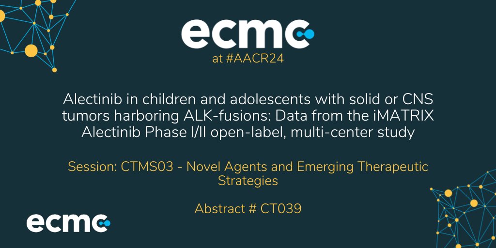 At today's clinical trials mini symposium at #AACR24, data from the iMATRIX Alectinib Phase I/II trial is being presented, investigating Alectinib in children & adolescents, co-authored by Darren Hargrave (@ucl/@GreatOrmondSt ECMC) 👉 bit.ly/4a2syR7 @Roche