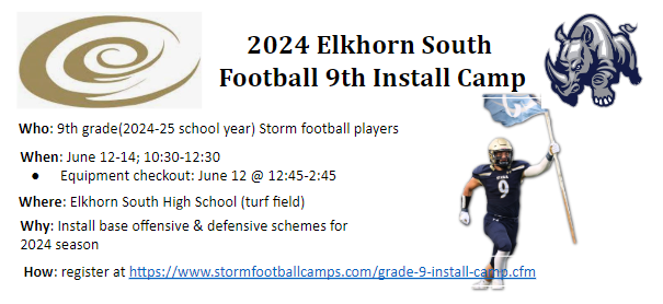 Incoming 9th graders (24-25 school year), sign up for 9th grade Install Camp to get a head start on the upcoming football season! Register @ stormfootballcamps.com/grade-9-instal… #RollStorm 🏈🌩️