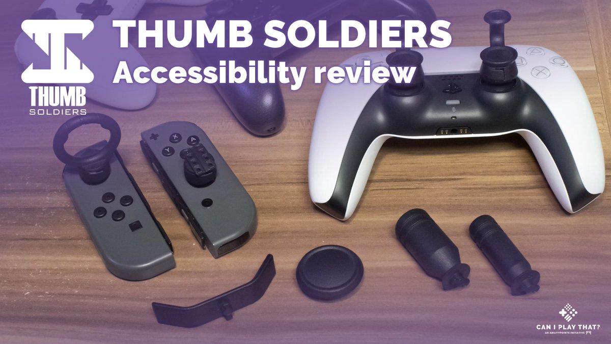 For our first tech review in a while, Marijn talks about their experience with @ThumbSoldiers, a system of stick attachments from the UK. A flexible system with unique attachments, they improve accuracy and accessibility of analog sticks on controllers! caniplaythat.com/2024/04/03/thu…