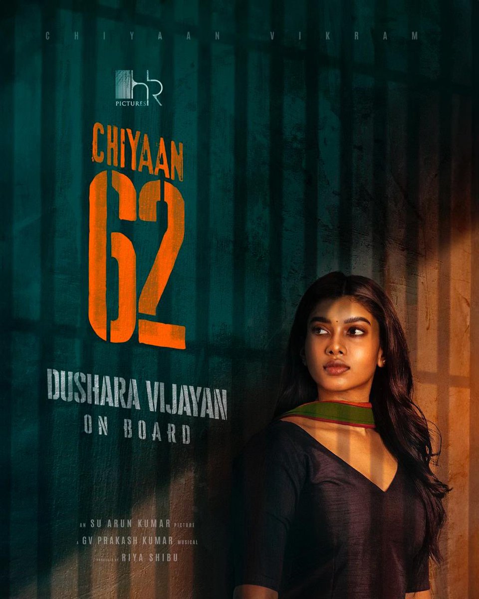 Happy to have the talented @officialdushara joins #Chiyaan62! Welcome aboard @chiyaan @iam_SJSuryah #surajvenjaramoodu #SUArunKumar @gvprakash @thenieswar @riyashibu_ @hr_pictures @shibuthameens @proyuvraaj @propratheesh @nareshdudani @sooriaruna @mugeshsharmaa @rubesh_Rk_