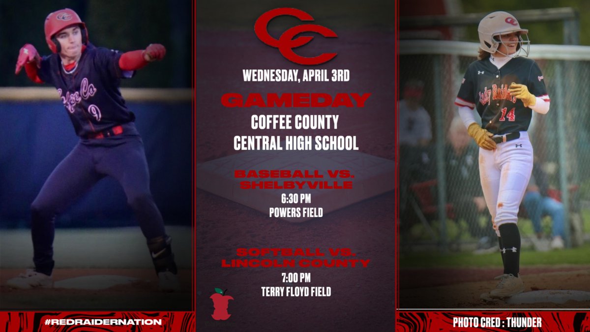 Tonight @CCCHSRaiders Baseball and Softball teams will both be at home. Come out and support our teams as they compete against district opponents. #redraidernation