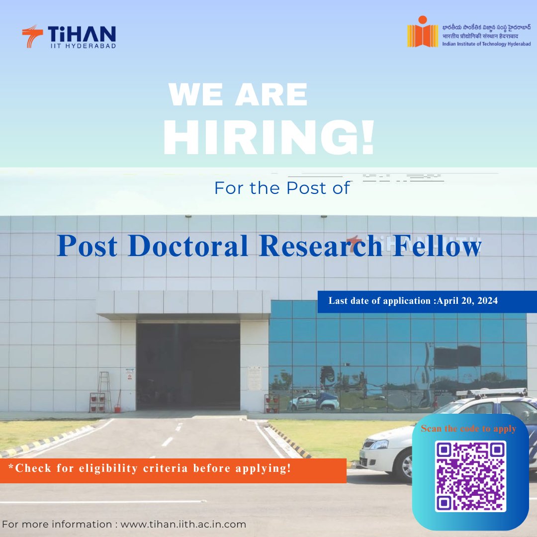 Call for application for the post of Post-Doctoral Research Fellow 

Application Last Date: April 20, 2024

For more information: lnkd.in/dm6HMTDY

#research #hiring #pdf #postdoctoralfellow #NowHiring #JobOpening
#JobOpportunity #CareerOpportunity #JobSearch