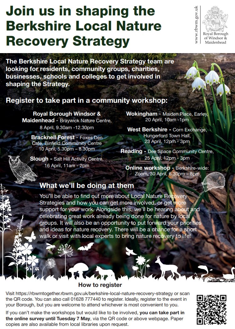 🐦The Berks Local Nature Recovery Strategy team is calling on YOU to help protect and improve our natural habitats. Be a part of the change at one of the community workshops across the county. #LNRS🌳 Register now to secure your spot: ow.ly/Q5L650R13B7