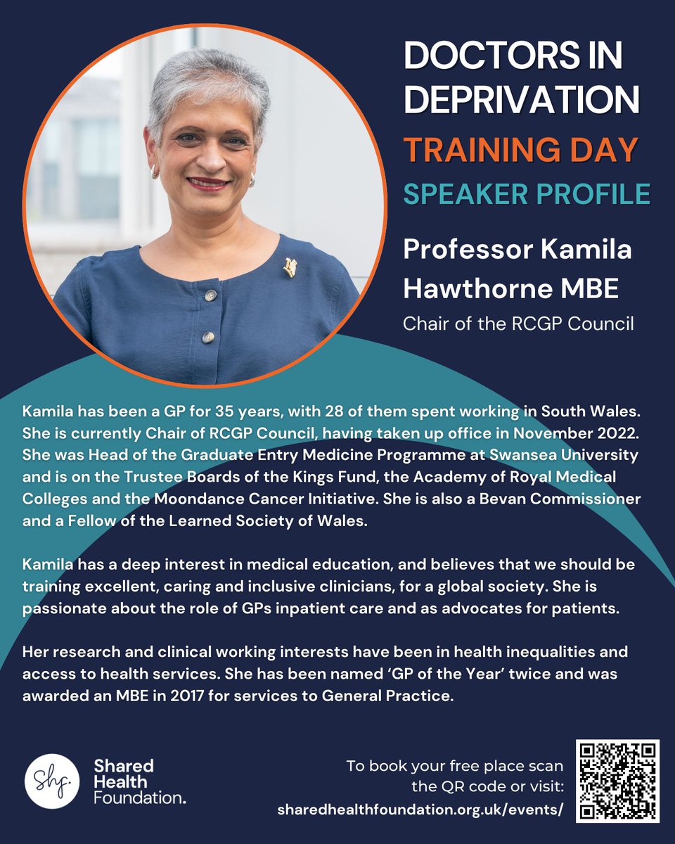 🔷Confirmed for our Doctors in Deprivation Day 🔷 @KamilaRCGP is the Chair of the @rcgp and will be sharing her thoughts on Deprivation Medicine. Book your free tickets today tickettailor.com/events/sharedh…