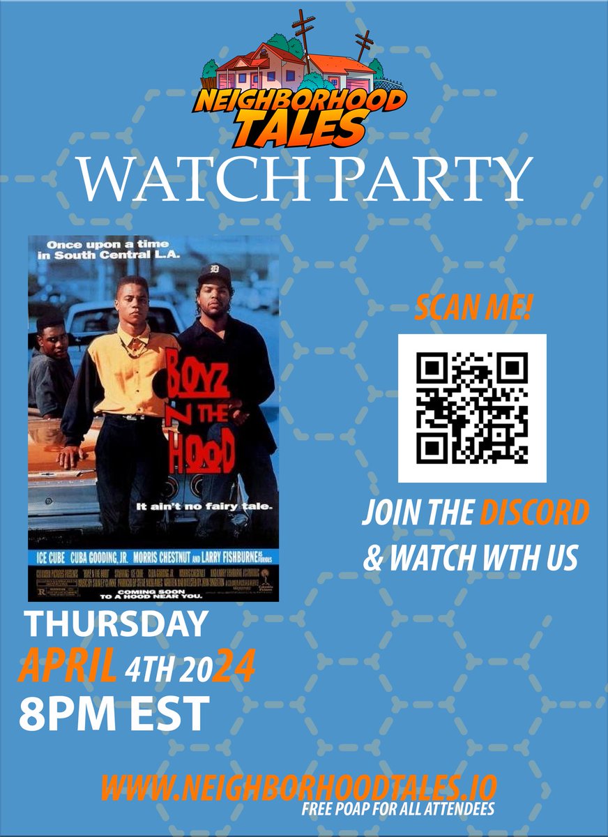 🎬 Join us for Movie Night this Thursday, April 4th, 2024, at 8 PM EST! 🍿 We're watching the iconic film 'Boyz In The Hood.' Don't miss out on this powerful cinematic experience. Grab your popcorn and join your neighbors for an unforgettable movie night! #NeighborhoodTales…