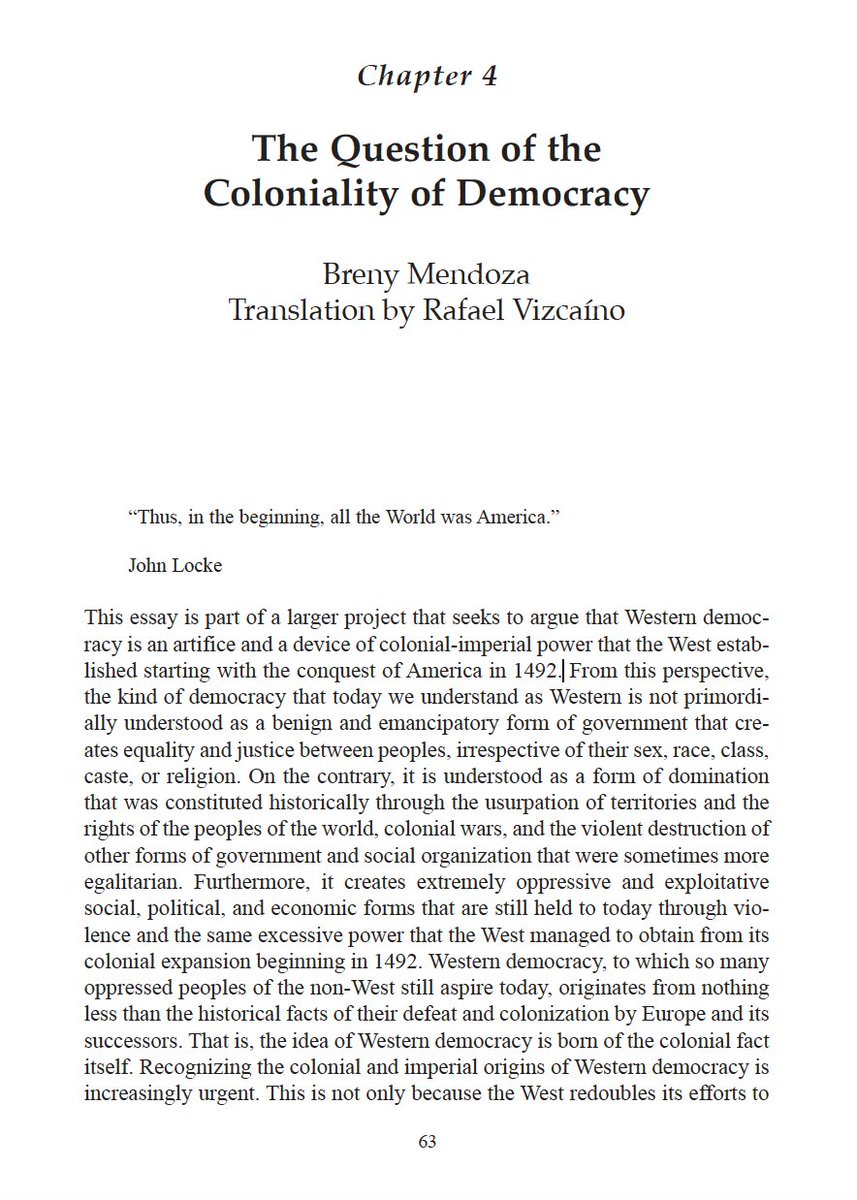 For French people &amp; settlers confused about democracy.

"Western democracy is an artifice and a device of colonial-imperial power that the West established starting with the conquest of America in 1492." - Breny Mendoza in "Decolonial Feminism in Abya Yala" (2021)