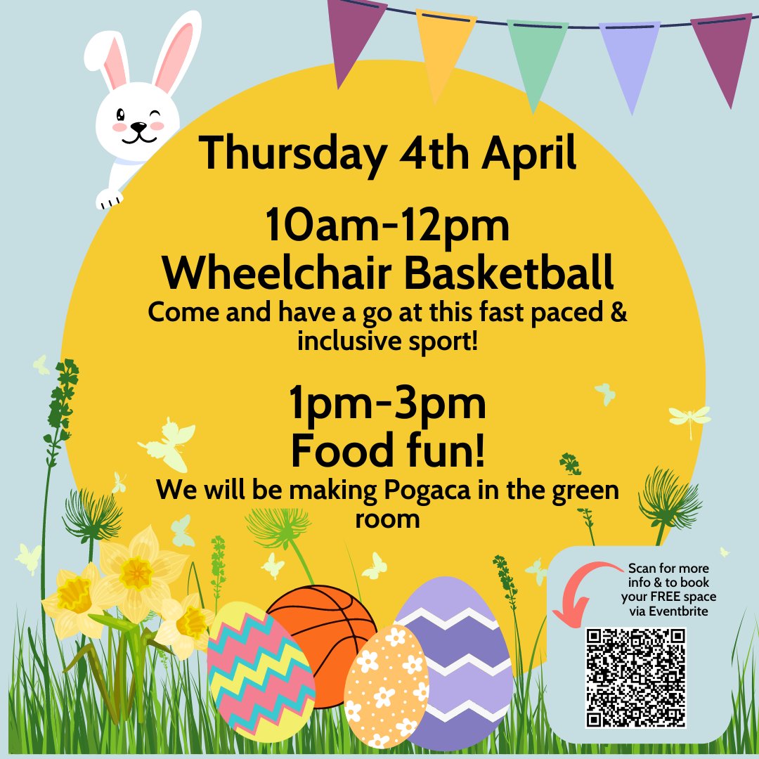 Our Easter holiday programme continues tomorrow (Thursday 4th April) with Wheelchair Basketball and Cooking activities! #free #freeactivities #EasterHolidays2024 #childrensactivities #n17 #downlanepark #tottenham #tottenhamhale #wheelchairbasketball #cookingwithkids