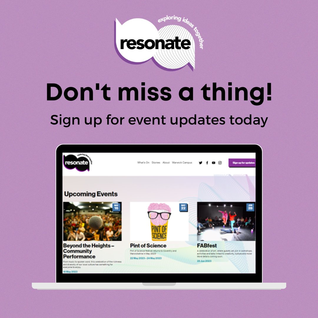 Don't miss out on the great free events we hold each year. Join our mailing list and then you won’t.😀 You can find the sign up link at the top of our website - resonatefestival.co.uk #WarwickResonate #coventry #warwickshire