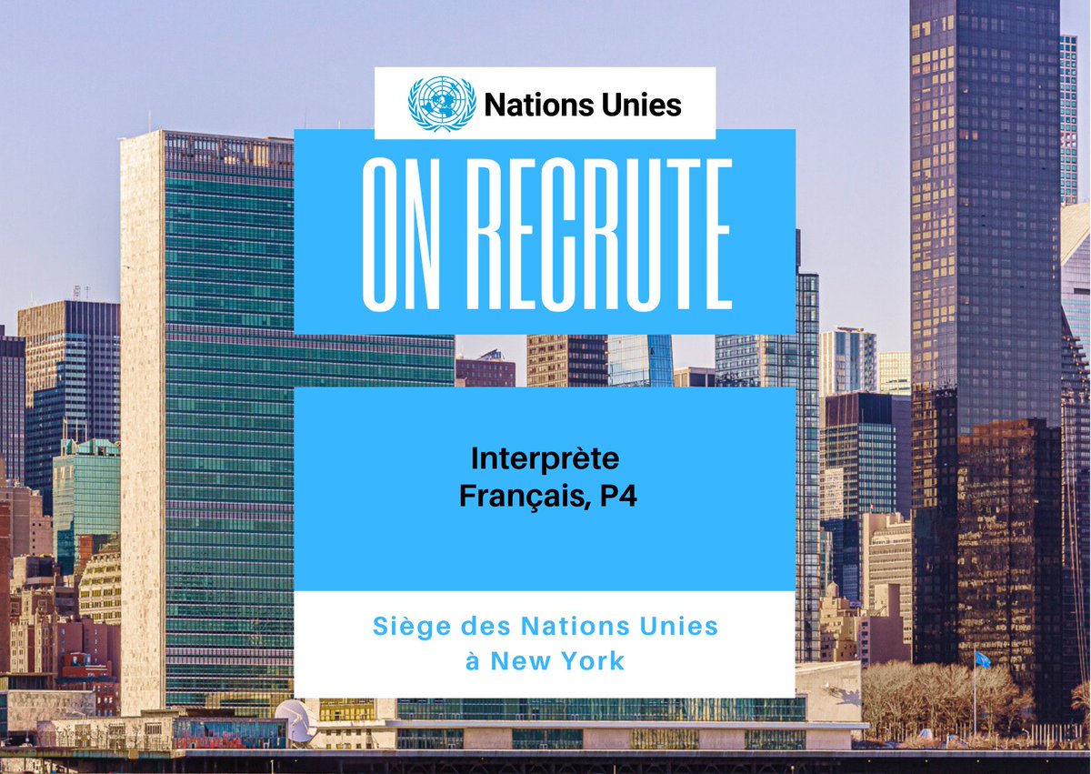 🎧 La Section française d'interprétation de New York recrute ! 👇 Il faut avoir : ✅ réussi l'examen correspondant de l'@ONU ✅ #français (langue principale), anglais, russe et/ou espagnol ✅ 5 ans d'expérience Infos ▶️ bit.ly/49mgtFl 🗓️ Postuler avant le 14 avril 2024