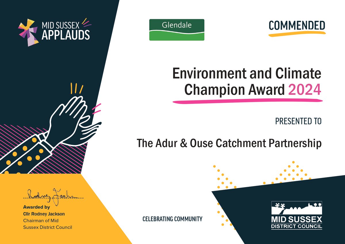 Fab to have the Adur & Ouse Catchment Partnership recognised at the Mid Sussex Applauds awards!👏 Great team! @SDNP, @LewesDC, @WSCCNews, @adurandworthing, @EnvAgencySE, @NaturalEngland @SussexWildlife, @sewateruk, @wealdendistrict, @LivingCoastUK, @HorshamDC, @shoreham_port