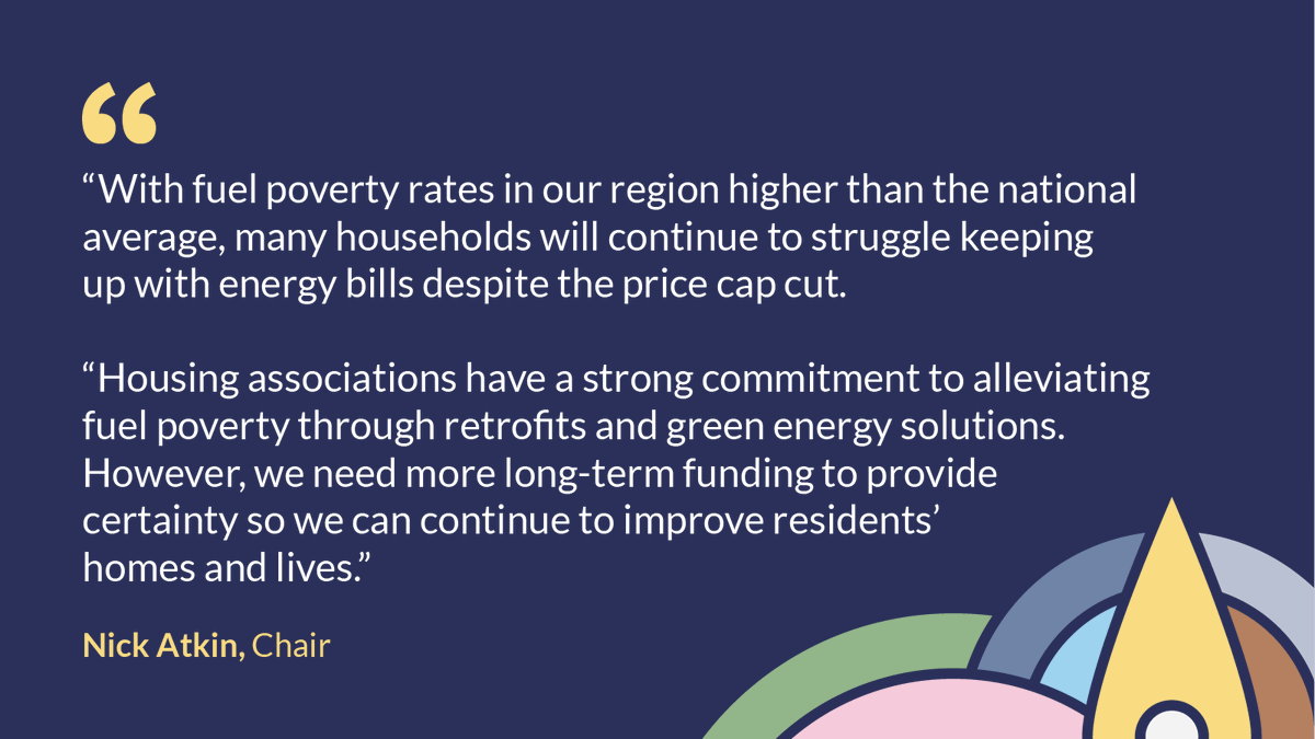 This month's #EnergyPriceCap cut is welcome, but bills are still far too high for many households. 

That's why we're continuing our calls for a long-term #PlanForHousing to help us deliver the sustainable, secure and affordable homes that local people need.