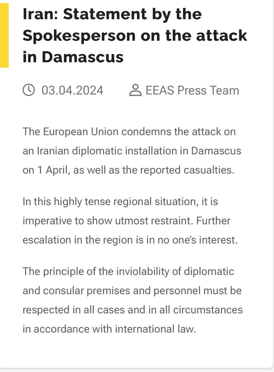 Iran: 🇪🇺 condemns the attack on 🇮🇷 diplomatic building in 🇸🇾: