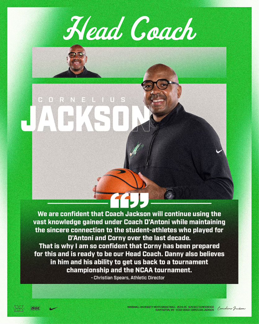 Join us in the Cam at 11:30 am for Men’s Basketball Head Coach, Cornelius Jackson’s Press Conference! Can’t make it? Tune in here: bit.ly/CoachJacksonPr… #WeAreMarshall