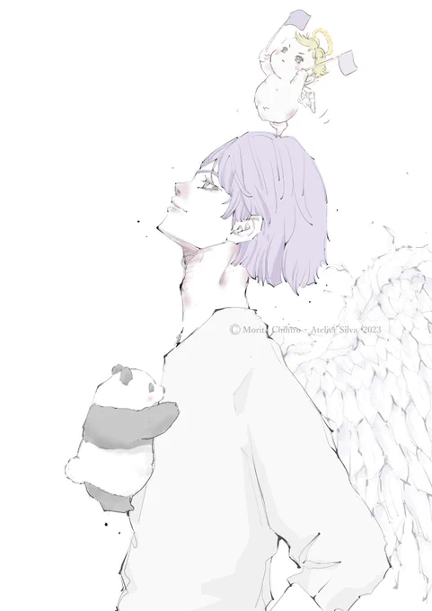 周り 愛しく 思える時は心の調子もよいのだろう...#イラスト #天使 #堕天使 #パンダ #illustration 