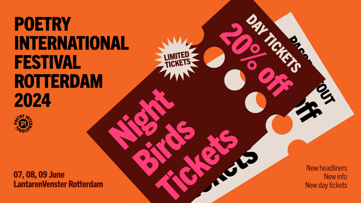 ‼️This is not a drill, we repeat, this is not a drill‼️ Night birds are officially here and ready for you! Choose from passe partout or festival day tickets, now at 20% off!😍 ℹ️Festival info on our website>>> poetryinternational.com/en/festival/fe… 🎟️Tickets here >>> poetry.stager.co/Festival%20202…