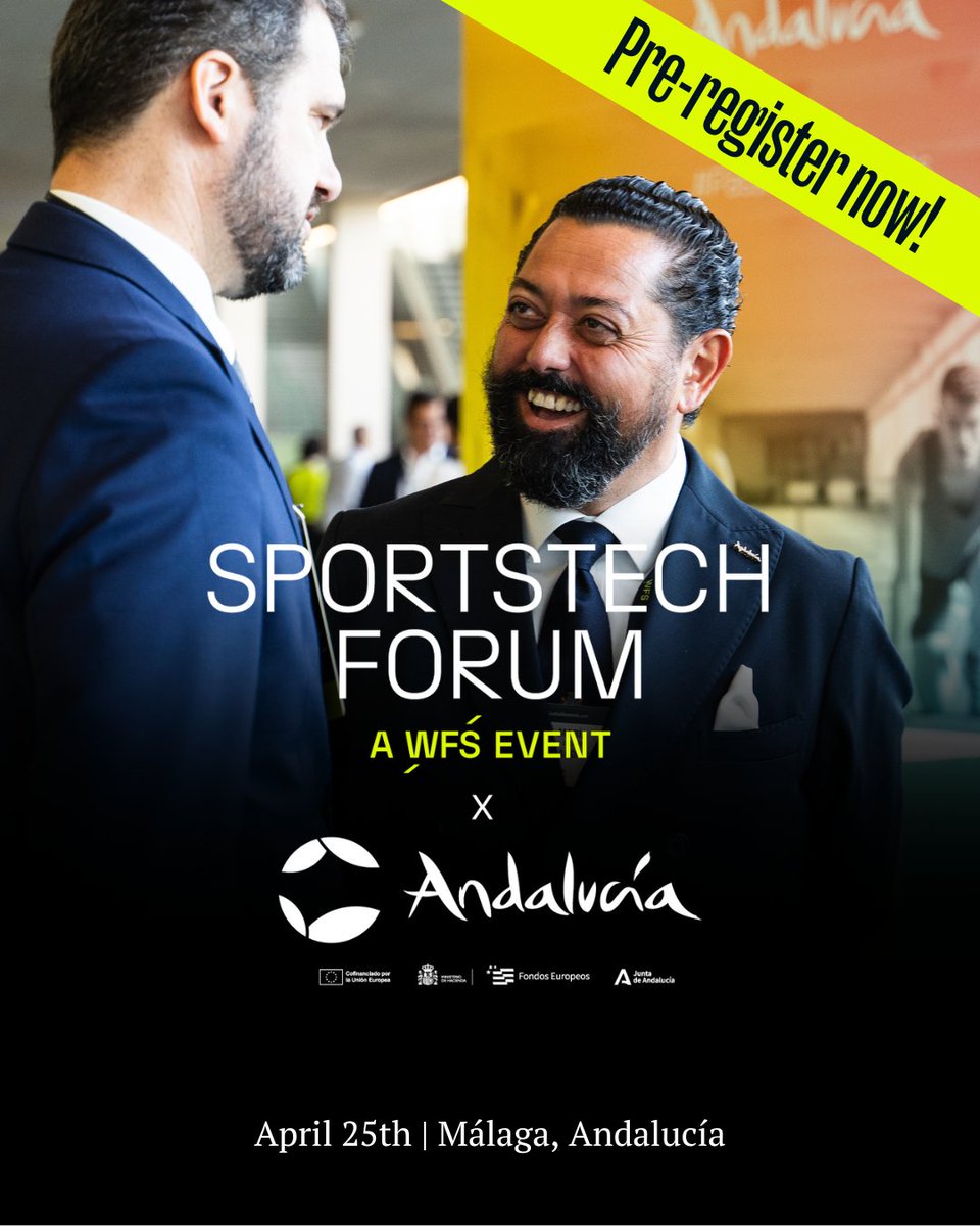 🚨 Event Alert! @AndaluciaJunta and #WFS are joining forces once more to create a new event to boost innovation in the sports industry of Andalucía. We'll provide a unique networking hub for those companies, partners, and startups in the field. Pre-register now! #LinkInBio 🎟️
