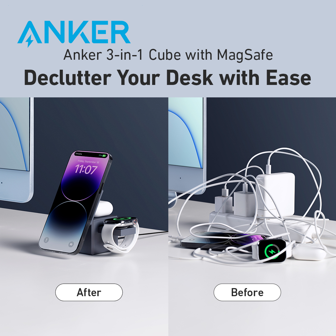 Simplify your charging setup and power up your iPhone, Apple Watch, and AirPods all at once! ⚡

#Anker #ChargingStation #magsafe #declutter