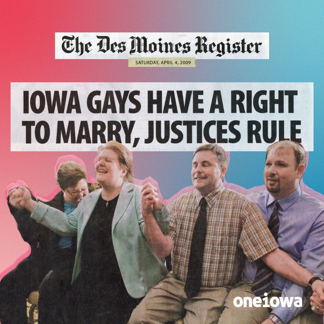 Iowa set a precedent for marriage equality with the Varnum v. Brien court ruling 15 years ago today! This milestone anniversary shows the power of community unity in changing attitudes, especially in the face of ongoing anti-LGBTQ attacks. Together, progress is possible.