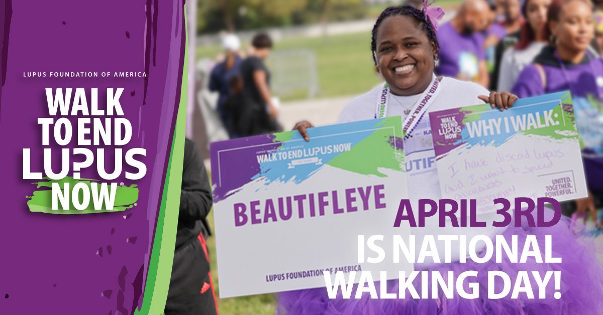 Celebrate #NationalWalkingDay by joining the fight to end #lupus! Lace up and make a difference by registering for a walk near you at buff.ly/3VJfMCN. Let's step towards a cure together! 💜 #WalkToEndLupusNow