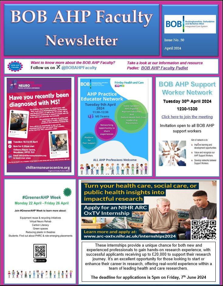 April 2024, Issue 30 Newsletter is out now Including details on our AHP practice educator and AHP Support worker Networks Celebrating #GreenerAHP week