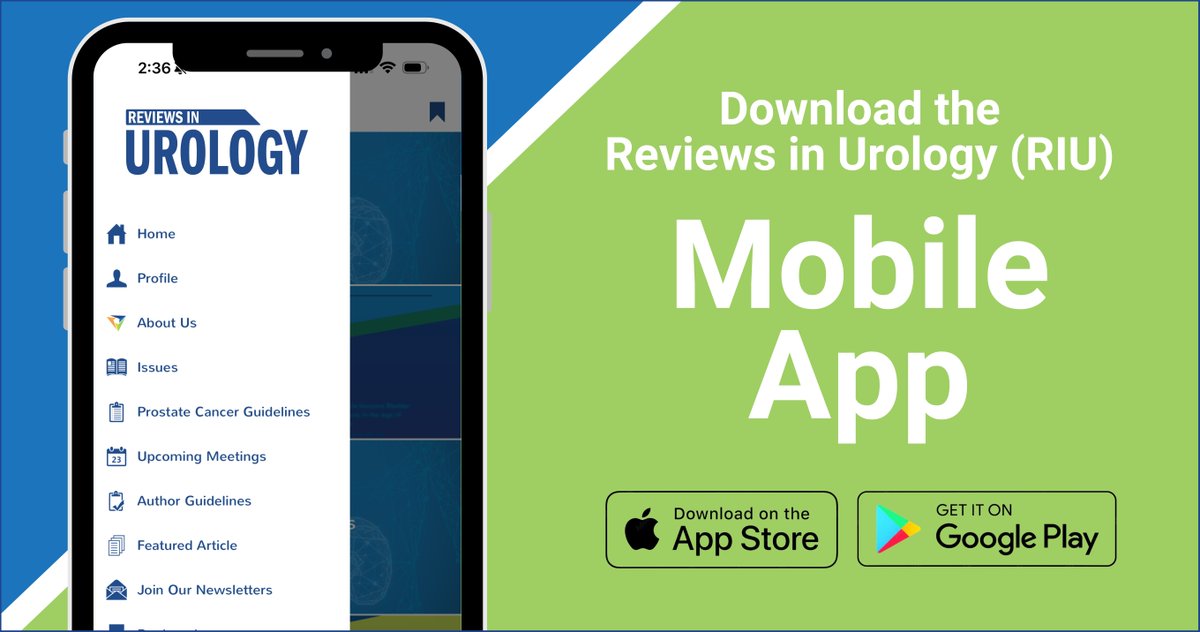 The RIU mobile app is now available! View issues, documents, event info &amp; more all from your smart phone.​ Search for "Reviews in Urology" in the App Store &amp; Google Play or click the links below to download: 
App Store: apple.co/49rGzqp
Google Play: bit.ly/49nReCK
