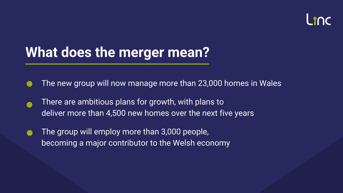 Linc_Cymru's tweet photo. The merging of @poblgroup and Linc brings with it an exciting future of thriving growth for social housing in Wales. See below for some key points about our merger.
#linc #poblgroup #socialhousingwales #merger #housingsector https://t.co/N6fOvnQlia