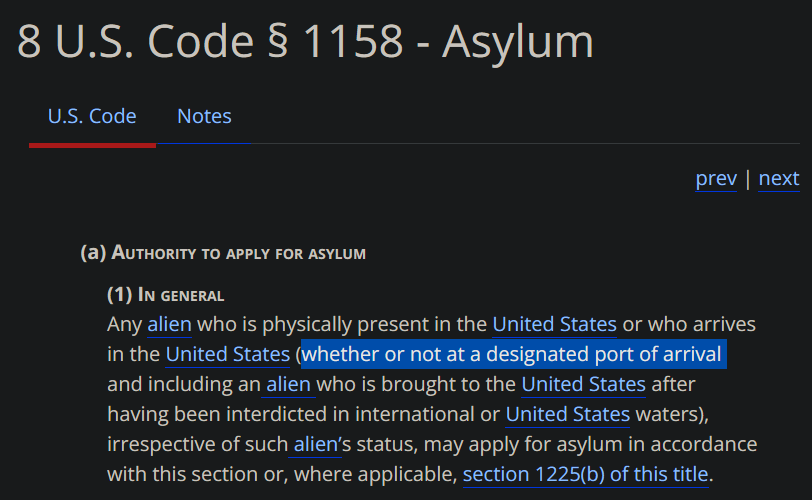 U.S. law is quite clear that any immigrant can apply for asylum whether or not at a designated port of arrival and irrespective of their immigration status.

#Law #USLaw #Asylum #USImmigration #Border #USPolitics #Politics #Geopolitics #GOP #Biden #Trump