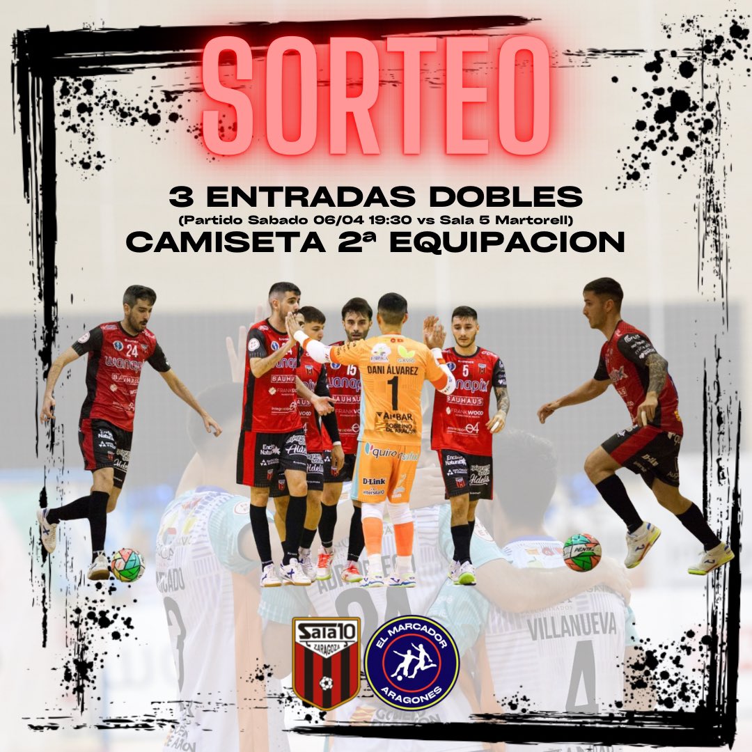 🎉 ¡SORTEO ESPECIAL! 🎉 

¿Quieres ganar una camiseta y tres entradas dobles para ver al Sala 10 este sábado en el Pabellón Siglo XXI? 😍 ¡Es fácil!

1⃣ Sigue a @wanapixsala10 y @elmarcadorarag
2️⃣ Dale RT a esta publi
3️⃣ Menciona al amigo con quien irias disfrutar este partido