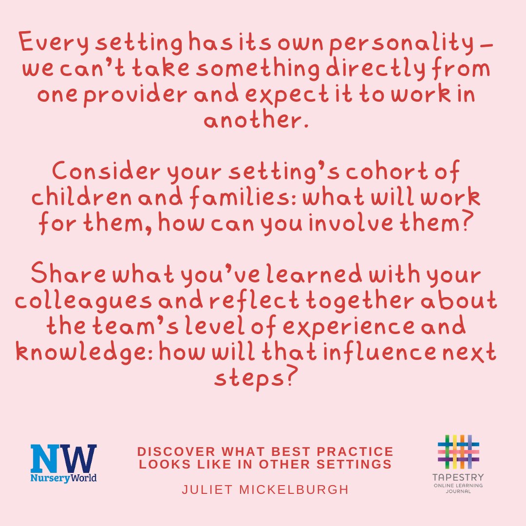 Knocking on the door of another early years provider to see its pedagogy in action is a fantastic way to build a community of practice. In this new @NurseryWorld article, Juliet Mickelburgh provides some tips: ow.ly/xmTl50R6jJn