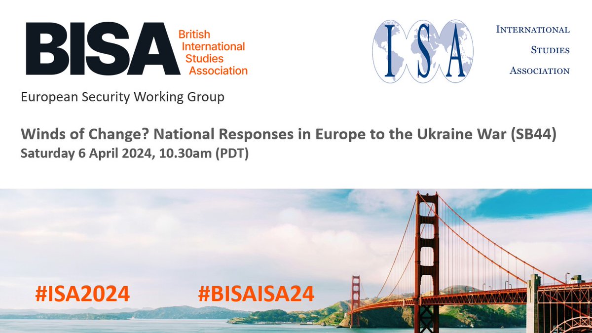 Join us on Saturday at #ISA2024 for the @europeansecbisa panel: 'Winds of Change? National Responses in Europe to the Ukraine War' Inc. @MonikaMeislova @OstermannFalk @TobiasBunde @SusMonika @AggestamLisbeth April 6 Learn more about #BISAISA24 👉 buff.ly/3T09WKf