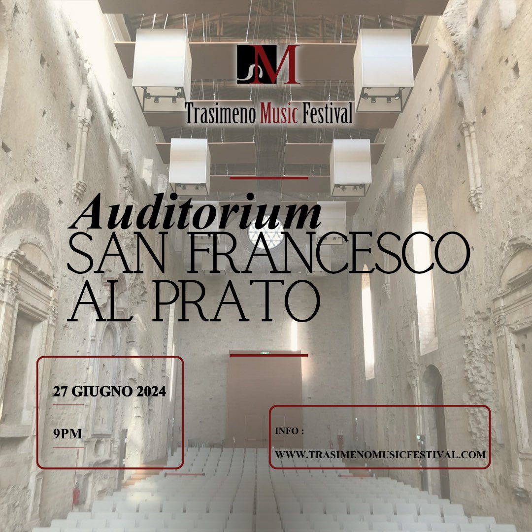 TrasimenoMusic's tweet image. Our extraordinary musical journey will begin with the Opening Concert at the enchanting 𝐀𝐮𝐝𝐢𝐭𝐨𝐫𝐢𝐮𝐦 𝐝𝐢 𝐒𝐚𝐧 𝐅𝐫𝐚𝐧𝐜𝐞𝐬𝐜𝐨 𝐚𝐥 𝐏𝐫𝐚𝐭𝐨. 
(1/3)

@HewittJSB 
#trasimenomusicfestival