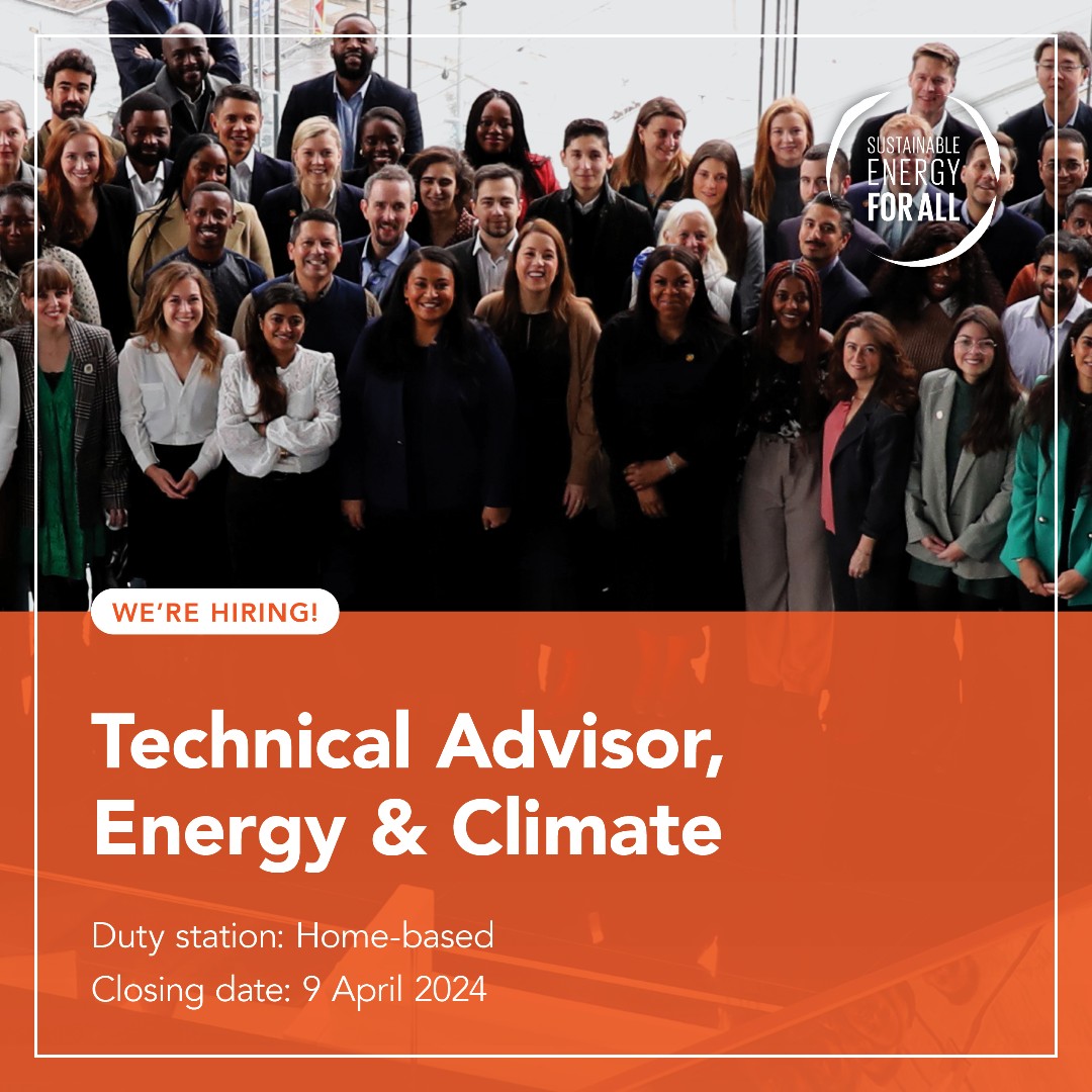 📢 Job opportunity! Join our team! We are looking for a Technical Advisor, Energy & Climate. Find out more & apply ⬇️ ow.ly/fvin50R7pfP 📍Location: Home-based ⏳Deadline: 9 April 2024