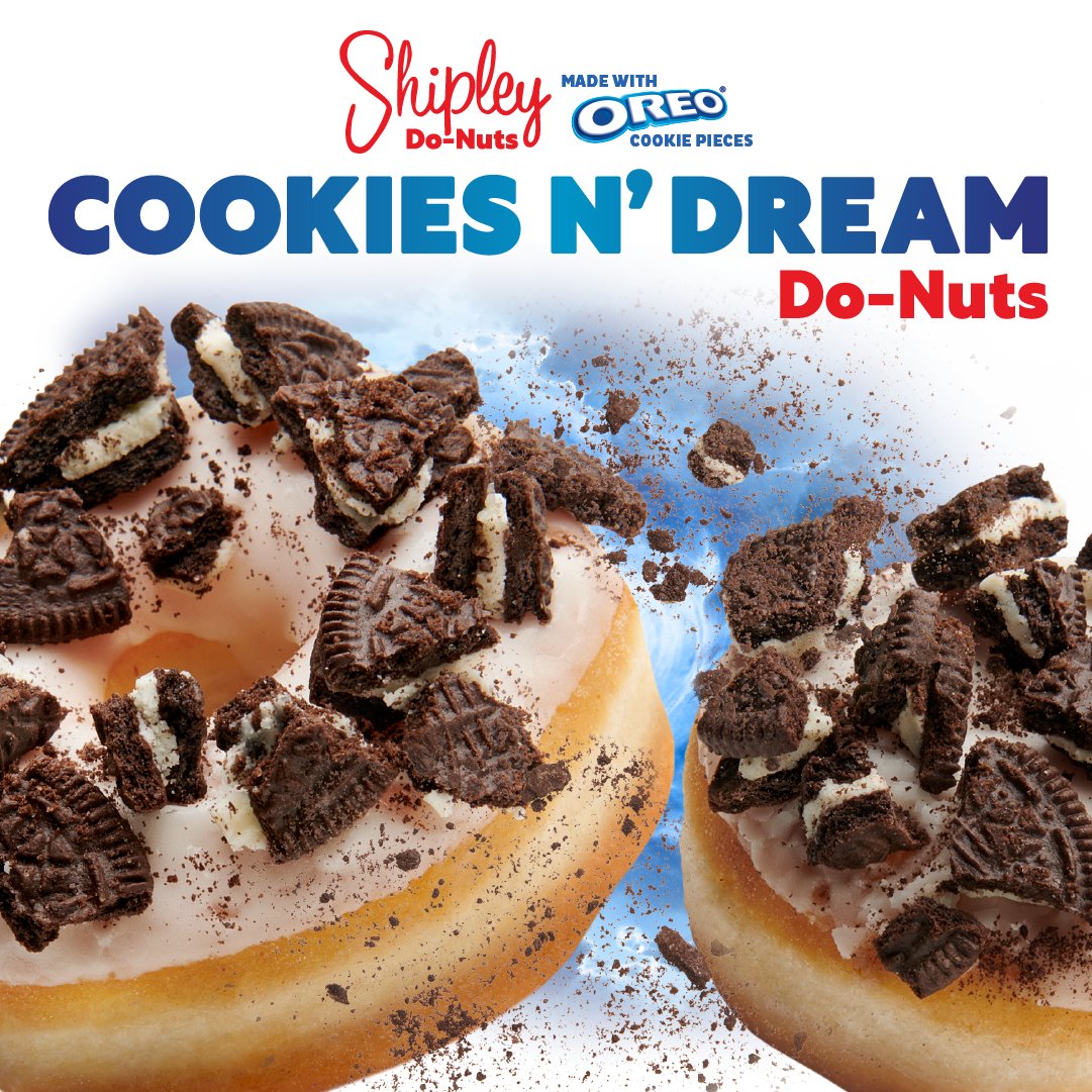 Iconic meets delicious: OREO® cookie pieces on top of our iced and filled do-nuts. Make your dreams a reality: shipleydonuts.olo.com OREO® is a trademark of Mondeléz International group. Used with permission. #ShipleyOREODonut