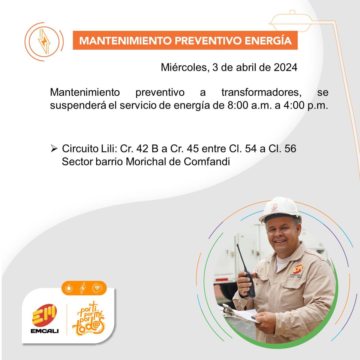 EMCALIoficial's tweet photo. Buenos días, 
Enviamos la relación de los trabajos que se adelantan en la ciudad hoy, Miércoles 03 de abril. https://t.co/sHad51RwIV