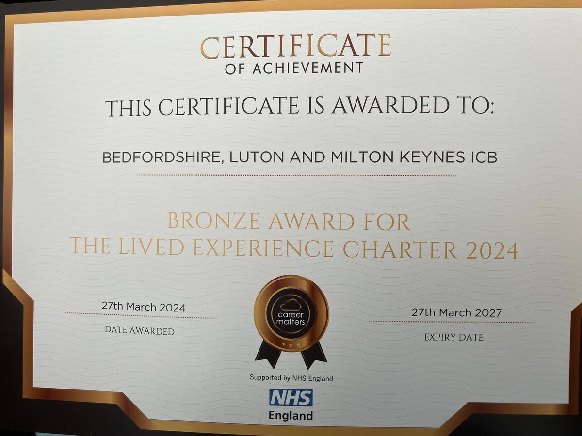 Very pleased to share the news of @BLMKHealthcare earning Lived Experience Charter status. We’re rightly proud of our commitment to inclusive employment in BLMK.